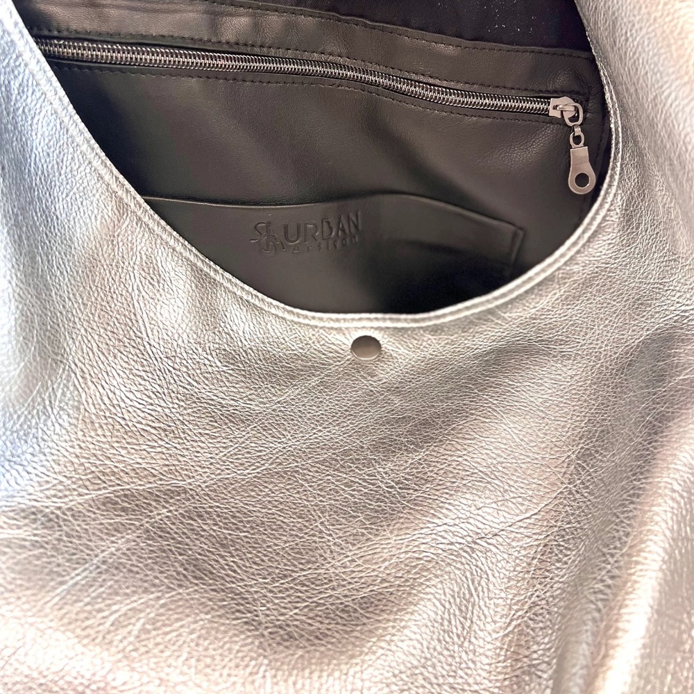 NEW SILVER Metallic LEATHER Hobo XL Bag TRAVEL Custom Interior Bottle Holder - Picture 4 of 5
